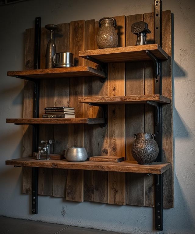 Étagère murale de style industriel avec structure en acier.